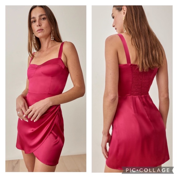 Reformation Dresses & Skirts - NWT Reformation Fonda 100% Silk Bustier Mini Dress Rhubarb Hot Pink Size 4